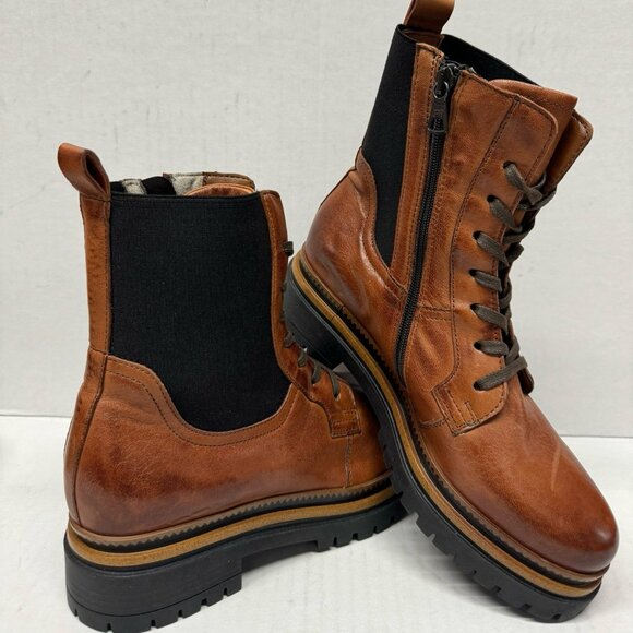 MIZ MOOZ LACE UP SIDE ZIP BOOTS CAMEL 37EU / 7US # Z-24 - Picture 1 of 3